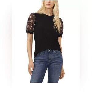 Women's Mixed Media Puff Sleeve Bouquet Knit Top
